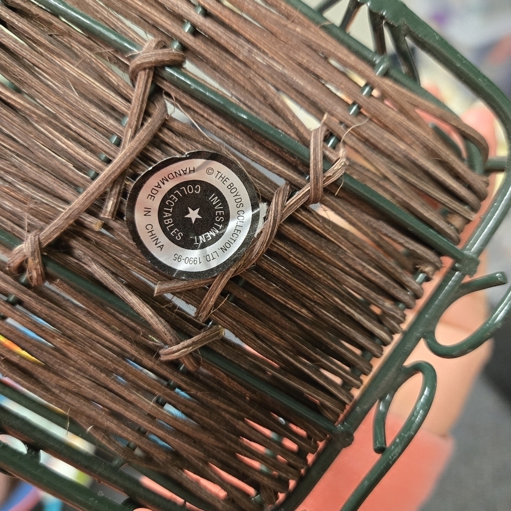 Miniature Green Metal Wicker Doll Bear Chair by Boyd's Collection - Picture 7 of 8